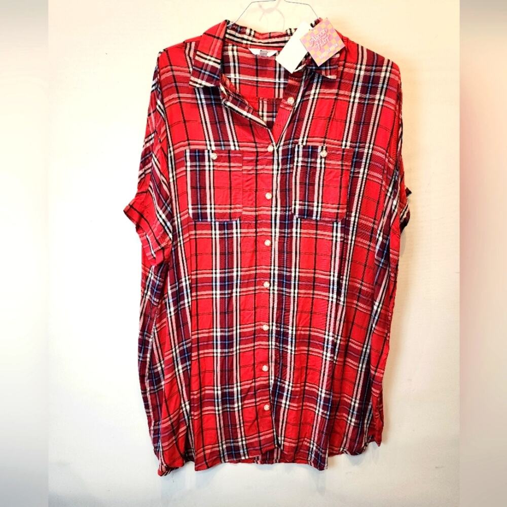 Target Ascot‎ & Hart New Plaid Button Down Dress Red Check Lightweight Dress S